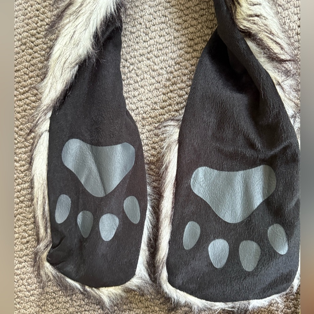 Grey Wolf faux fur Hood with Ears and Paws.  Halloween Costume. - Picture 6 of 10